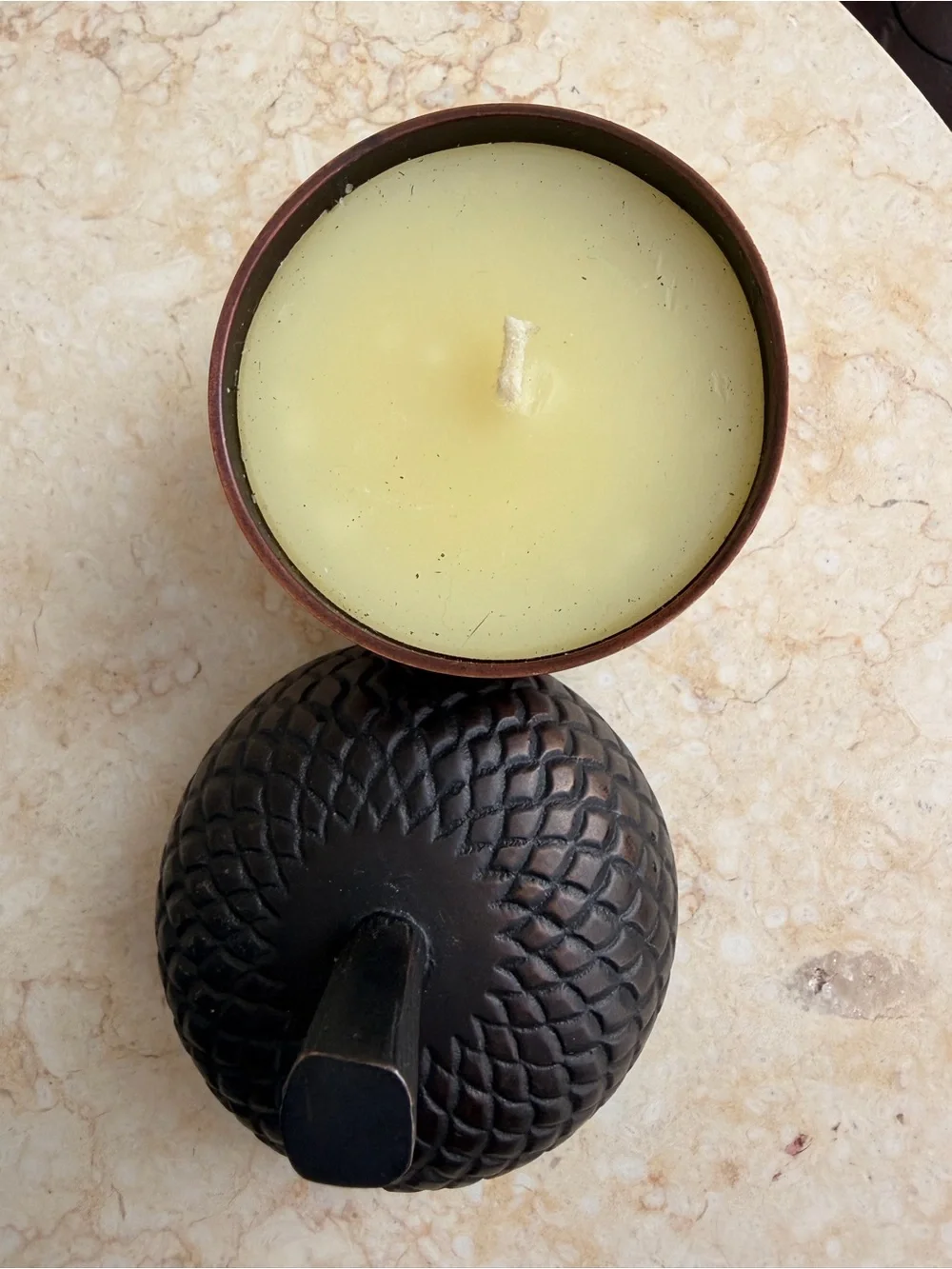 🍂Crate&Barrel Copper Acorn Canister W/Candle🍁